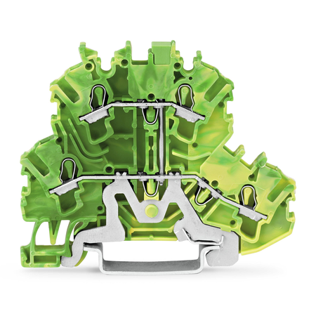 Double-deck terminal block; 4-conductor ground terminal block; PE; without marker carrier; suitable for Ex e II applications; internal commoning; for DIN-rail 35 x 15 and 35 x 7.5; 2.5 mm²; Push-in CAGE CLAMP®; 2,50 mm²; green-yellow