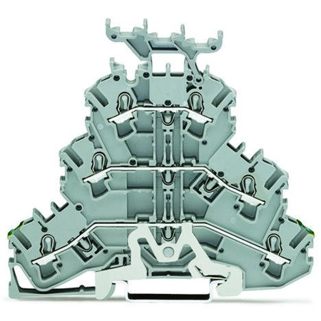 Triple-deck terminal block; Ground conductor/through/through terminal block; PE/L/L; with marker carrier; suitable for Ex e II applications; for DIN-rail 35 x 15 and 35 x 7.5; 2.5 mm²; Push-in CAGE CLAMP®; 2,50 mm²; gray