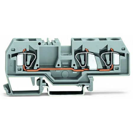 3-conductor through terminal block; 6 mm²; center marking; for DIN-rail 35 x 15 and 35 x 7.5; CAGE CLAMP®; 6,00 mm²; gray