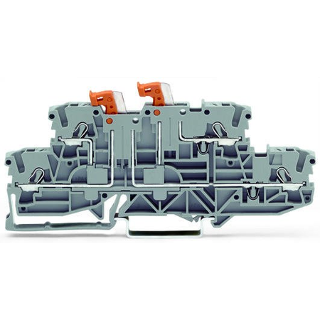 Double-deck, double-disconnect terminal block; with 2 pivoting knife disconnects; L/L; for DIN-rail 35 x 15 and 35 x 7.5; 2.5 mm²; Push-in CAGE CLAMP®; 2,50 mm²; gray