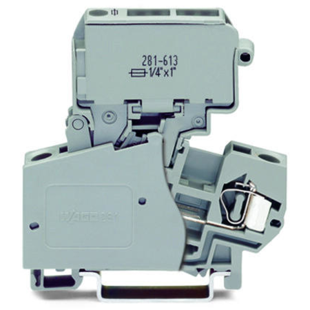 2-conductor fuse terminal block; with pivoting fuse holder; for glass cartridge fuse ¼ x 1¼; without blown fuse indication; for DIN-rail 35 x 15 and 35 x 7.5; 4 mm²; CAGE CLAMP®; 4,00 mm²; gray