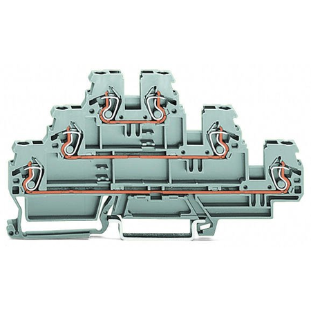 Triple-deck terminal block; Through/through/through terminal block; L/L/L; for DIN-rail 35 x 15 and 35 x 7.5; 2.5 mm²; CAGE CLAMP®; 2,50 mm²; gray