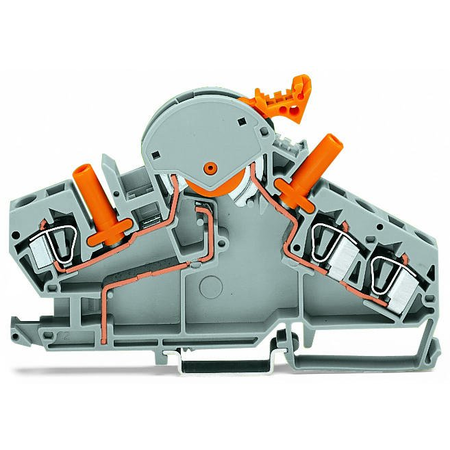 3-conductor disconnect/test terminal block; e.g., current transformer circuits; with touch-proof test sockets; for 4 mm Ø test plugs; for DIN-rail 35 x 15 and 35 x 7.5; 6 mm²; CAGE CLAMP®; 6,00 mm²; gray