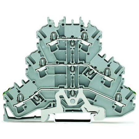 Triple-deck terminal block; Ground conductor/through/through terminal block; PE/L/L; without marker carrier; suitable for Ex e II applications; for DIN-rail 35 x 15 and 35 x 7.5; 2.5 mm²; Push-in CAGE CLAMP®; 2,50 mm²; gray