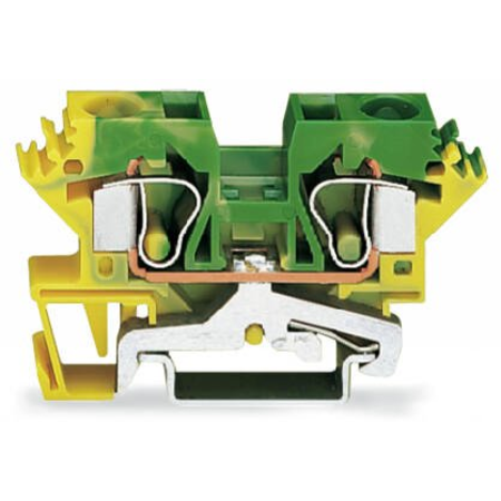 2-conductor ground terminal block; 10 mm²; suitable for Ex e II applications; lateral marker slots; for DIN-rail 35 x 15 and 35 x 7.5; CAGE CLAMP®; 10,00 mm²; green-yellow