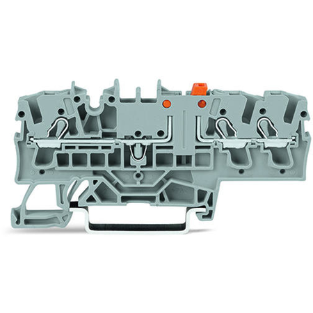 3-conductor disconnect/test terminal block; with test option; orange disconnect link; for DIN-rail 35 x 15 and 35 x 7.5; 2.5 mm²; Push-in CAGE CLAMP®; 2,50 mm²; gray