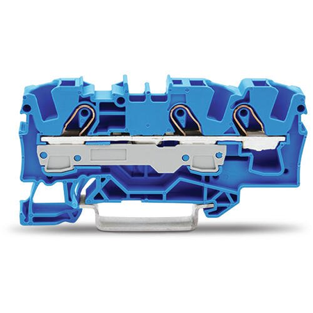 3-conductor through terminal block; 6 mm²; for Ex e II and Ex i applications; side and center marking; for DIN-rail 35 x 15 and 35 x 7.5; Push-in CAGE CLAMP®; 6,00 mm²; blue