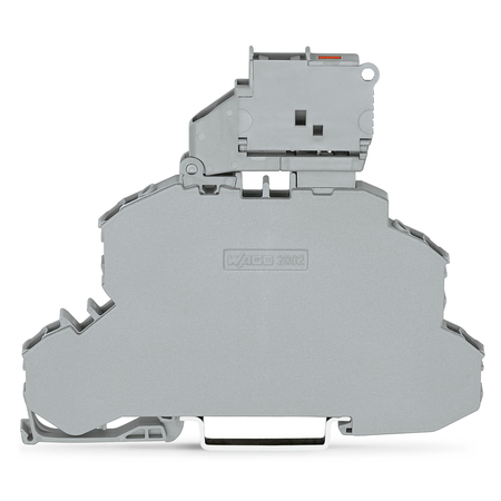 Double-deck fuse terminal block; with pivoting fuse holder; Through/Fuse terminal block; for 5 x 20 mm miniature metric fuse; with blown fuse indication by LED; 12 - 30 V; for DIN-rail 35 x 15 and 35 x 7.5; 2.5 mm²; Push-in CAGE CLAMP®; 2,50 mm²; gray