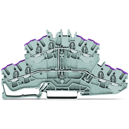 4-conductor double deck terminal block; 8-conductor through terminal block; L; without marker carrier; internal commoning; conductor entry with violet marking; for DIN-rail 35 x 15 and 35 x 7.5; 2.5 mm²; Push-in CAGE CLAMP®; 2,50 mm²; gray