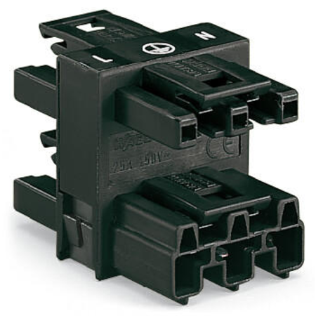 3-way distribution connector; 3-pole; Cod. A; 1 input; 3 outputs; black