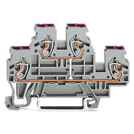 Double-deck terminal block; 4-conductor through terminal block; L; internal commoning; conductor entry with violet marking; for DIN-rail 35 x 15 and 35 x 7.5; 2.5 mm²; CAGE CLAMP®; 2,50 mm²; gray