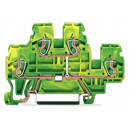 Double-deck terminal block; 4-conductor ground terminal block; PE; without marker carrier; internal commoning; for DIN-rail 35 x 15 and 35 x 7.5; 2.5 mm²; CAGE CLAMP®; 2,50 mm²; green-yellow