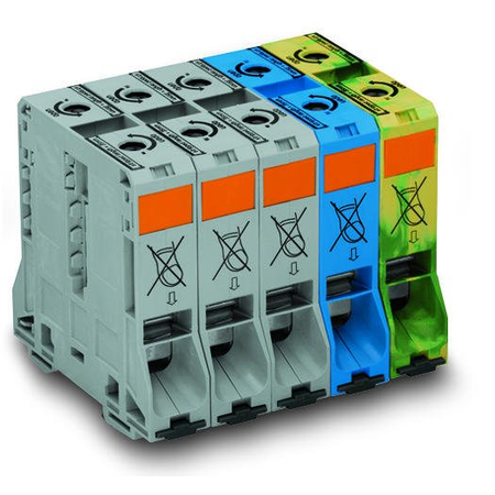 Three phase set; with 95 mm² high-current tbs; only for DIN 35 x 15 rail; copper; 95 mm²; POWER CAGE CLAMP; 95,00 mm²; gray, blue, green-yellow