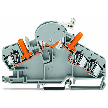 3-conductor disconnect/test terminal block; e.g., voltage transformer circuits; with touch-proof test sockets; for 4 mm Ø test plugs; for DIN-rail 35 x 15 and 35 x 7.5; 6 mm²; CAGE CLAMP®; 6,00 mm²; gray