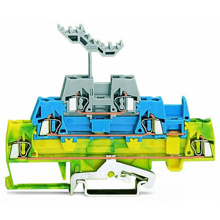 Triple-deck terminal block; Ground conductor/through/through terminal block; with marker carrier; for DIN-rail 35 x 15 and 35 x 7.5; 2.5 mm²; CAGE CLAMP®; 2,50 mm²; green-yellow/blue/gray