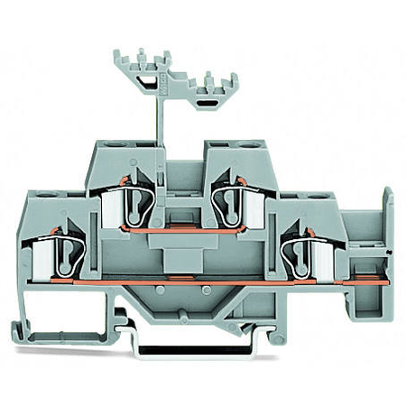 Double-deck terminal block; Through/through terminal block; with additional jumper position on lower level; for DIN-rail 35 x 15 and 35 x 7.5; 4 mm²; CAGE CLAMP®; 4,00 mm²; gray