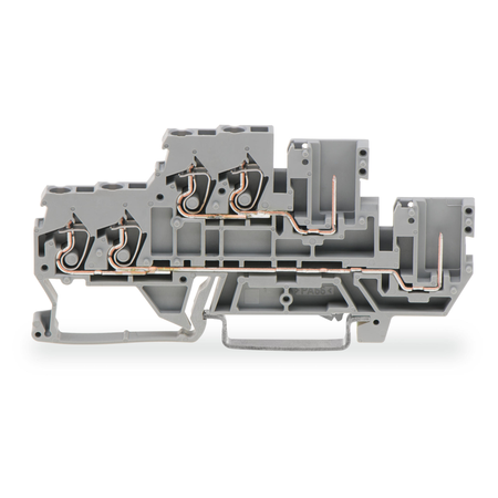 2-conductor/2-pin double-deck carrier terminal; 2-conductor/1-pin through terminal block; L/L; for DIN-rail 35 x 15 and 35 x 7.5; 2.5 mm²; CAGE CLAMP®; 2,50 mm²; gray