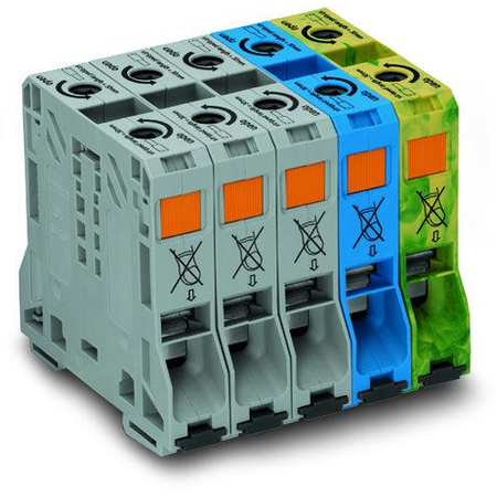 Three phase set; with 50 mm² high-current tbs; only for DIN 35 x 15 rail; copper; 50 mm²; POWER CAGE CLAMP; 50,00 mm²; gray, blue, green-yellow