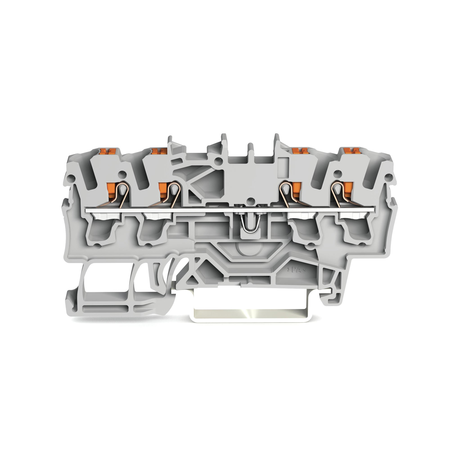 4-conductor through terminal block; with push-button; 2.5 mm²; with test port; side and center marking; for DIN-rail 35 x 15 and 35 x 7.5; Push-in CAGE CLAMP®; 2,50 mm²; gray