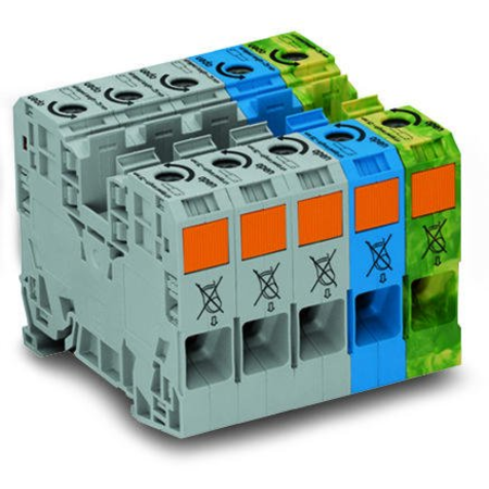 Three phase set; with 35 mm² high-current tbs; only for DIN 35 x 15 rail; copper; 35 mm²; POWER CAGE CLAMP; 35,00 mm²; gray, blue, green-yellow