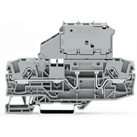 2-conductor fuse terminal block; with pivoting fuse holder; for 5 x 20 mm miniature metric fuse; with blown fuse indication by LED; 12 - 30 V; for DIN-rail 35 x 15 and 35 x 7.5; 6 mm²; Push-in CAGE CLAMP®; 6,00 mm²; gray