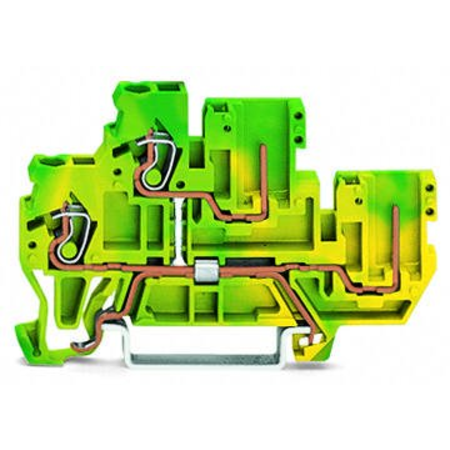 2-conductor/2-pin, double-deck carrier terminal block; 2-conductor/2-pin ground terminal block; PE; internal commoning; for DIN-rail 35 x 15 and 35 x 7.5; 2.5 mm²; CAGE CLAMP®; 2,50 mm²; green-yellow