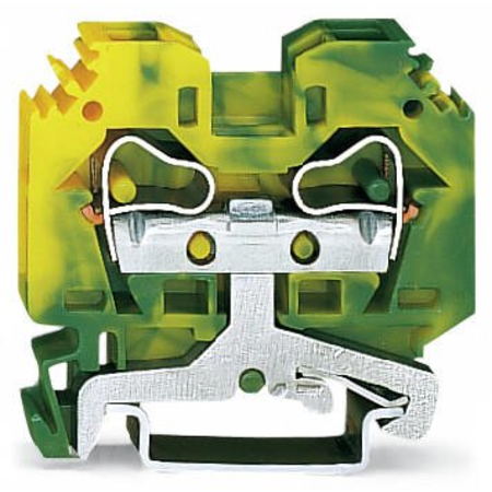 2-conductor ground terminal block; 10 mm²; lateral marker slots; for DIN-rail 35 x 15 and 35 x 7.5; CAGE CLAMP®; 10,00 mm²; green-yellow