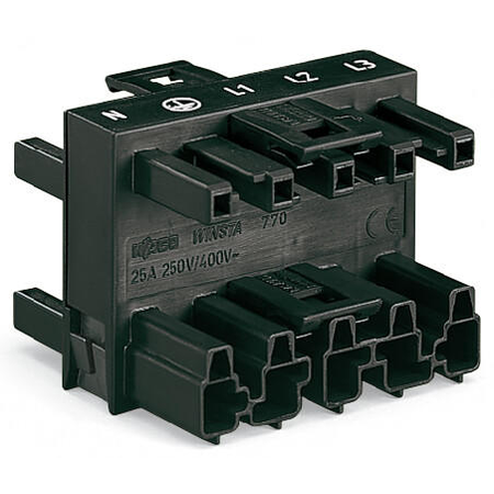 3-way distribution connector; 5-pole; Cod. A; 1 input; 3 outputs; black