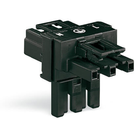 T-distribution connector; 3-pole; Cod. A; 1 input; 2 outputs; 2 locking levers; black