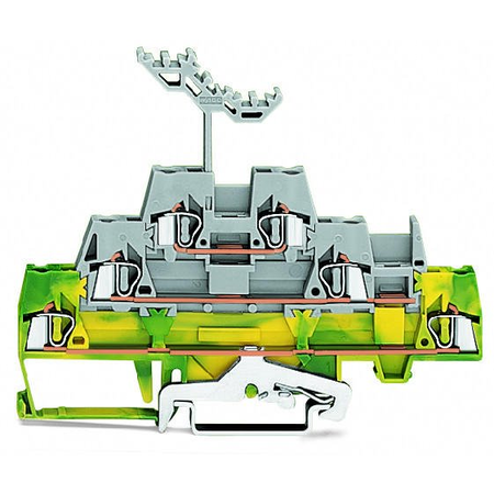 Triple-deck terminal block; Ground conductor/through/through terminal block; with marker carrier; for DIN-rail 35 x 15 and 35 x 7.5; 2.5 mm²; CAGE CLAMP®; 2,50 mm²; green-yellow/gray/gray