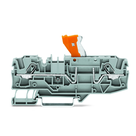 2-conductor disconnect terminal block; with pivoting knife disconnect; with test option; orange disconnect link; for DIN-rail 35 x 15 and 35 x 7.5; 6 mm²; Push-in CAGE CLAMP®; 6,00 mm²; gray