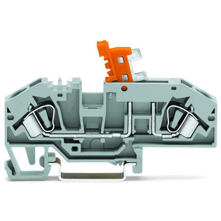 2-conductor disconnect terminal block; with test option; orange disconnect link; for DIN-rail 35 x 15 and 35 x 7.5; 6 mm²; CAGE CLAMP®; 6,00 mm²; gray