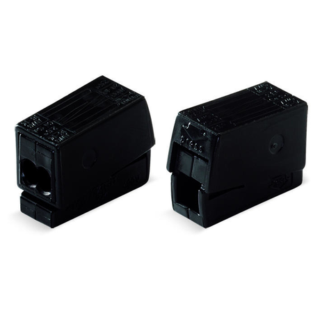 2-conductor lighting connector; push-button on lighting side; Lighting side: for all conductor types; Inst. side: for solid conductors; 224 Series; max. 2.5 mm²; Surrounding air temperature: max 75°C; 2,50 mm²; black