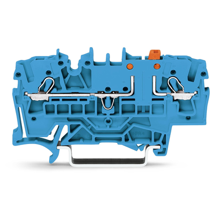 2-conductor disconnect/test terminal block; with test option; orange disconnect link; for DIN-rail 35 x 15 and 35 x 7.5; 2.5 mm²; Push-in CAGE CLAMP®; 2,50 mm²; blue