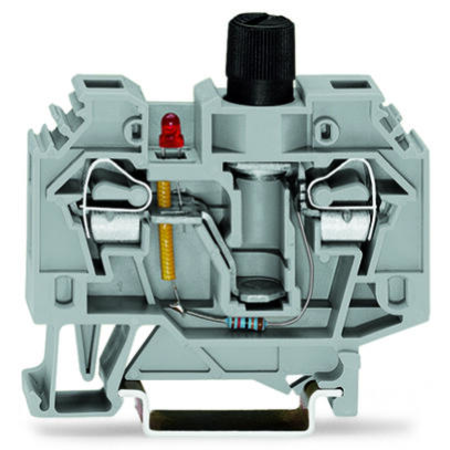 2-conductor fuse terminal block; for glass cartridge fuse ¼ x 1¼; with blown fuse indication by LED; 24 VDC; for DIN-rail 35 x 15 and 35 x 7.5; 6 mm²; CAGE CLAMP®; 6,00 mm²; gray