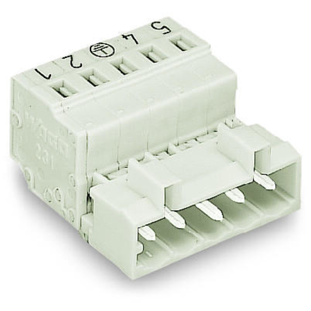 1-conductor male connector; 100% protected against mismating; Preceding ground contact; Snap-in mounting feet; Snap-in flange; direct marking; 2.5 mm²; Pin spacing 5 mm; 3-pole; 2,50 mm²; light gray