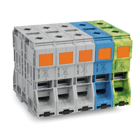 Three phase set; with 185 mm² high-current terminal block; only for DIN 35 x 15 rail; copper; 185 mm²; POWER CAGE CLAMP; 185,00 mm²; gray, blue, green-yellow