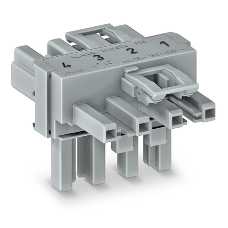 T-distribution connector; 4-pole; Cod. B; 1 input; 2 outputs; 2 locking levers; pink