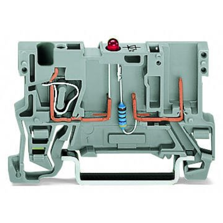 1-conductor/1-pin component carrier terminal block; LED (red); 24 VDC; for DIN-rail 35 x 15 and 35 x 7.5; 4 mm²; CAGE CLAMP®; 4,00 mm²; gray