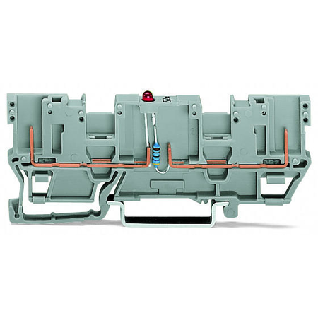 2-pin component carrier block; with 2 jumper positions; LED (red); 24 VDC; for DIN-rail 35 x 15 and 35 x 7.5; gray