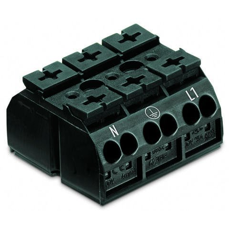 4-conductor chassis-mount terminal strip; 3-pole; N-PE-L1; with ground contact; 4 mm²; 4,00 mm²; black