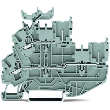 1-conductor/1-pin double deck receptacle terminal block; Through/through terminal block; L/L; with marker carrier; for DIN-rail 35 x 15 and 35 x 7.5; 2.5 mm²; Push-in CAGE CLAMP®; 2,50 mm²; gray