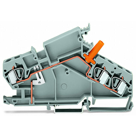 3-conductor through terminal block; 6 mm²; with touch-proof test socket; e.g., current transformer circuits; center marking; for DIN-rail 35 x 15 and 35 x 7.5; CAGE CLAMP®; 6,00 mm²; gray