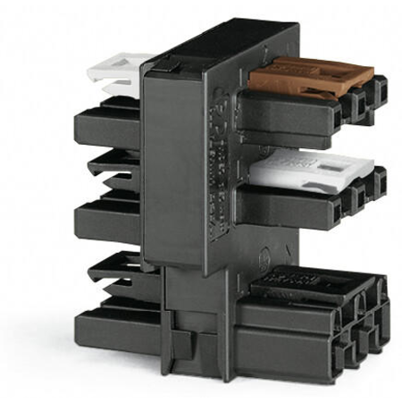 Distribution connector for switches; Single-pole switch and series circuit; 3-pole; Cod. A/S; 1 input; 5 outputs; black