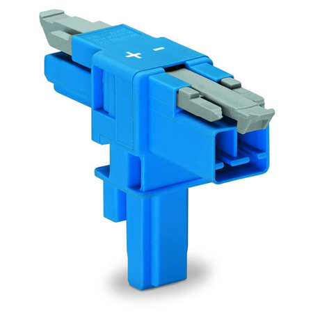 T-distribution connector; 2-pole; Cod. I; 1 input; 2 outputs; 3 locking levers; for flying leads; blue