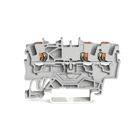 3-conductor through terminal block; with push-button; 1.5 mm²; with test port; side and center marking; for DIN-rail 35 x 15 and 35 x 7.5; Push-in CAGE CLAMP®; 1,00 mm²; gray