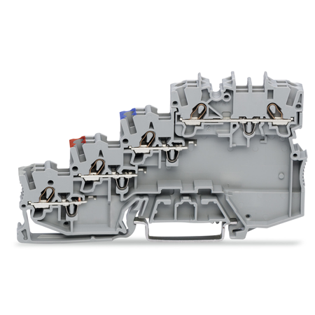 4-conductor sensor terminal block; for PNP (positive) switching sensors; with ground connection via push-in type jumper bars; with colored conductor entries; 1 mm²; Push-in CAGE CLAMP®; 1,00 mm²; gray