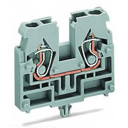 2-conductor terminal block; without push-buttons; with snap-in mounting foot; for plate thickness 0.6 - 1.2 mm; Fixing hole 3.5 mm Ø; 2.5 mm²; CAGE CLAMP®; 2,50 mm²; gray