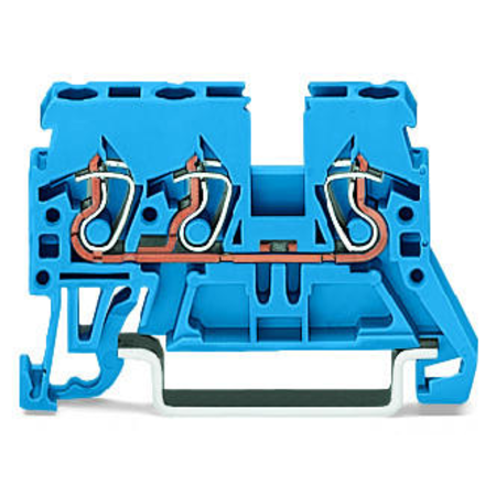 3-conductor through terminal block; 2.5 mm²; suitable for Ex i applications; side and center marking; for DIN-rail 35 x 15 and 35 x 7.5; CAGE CLAMP®; 2,50 mm²; blue