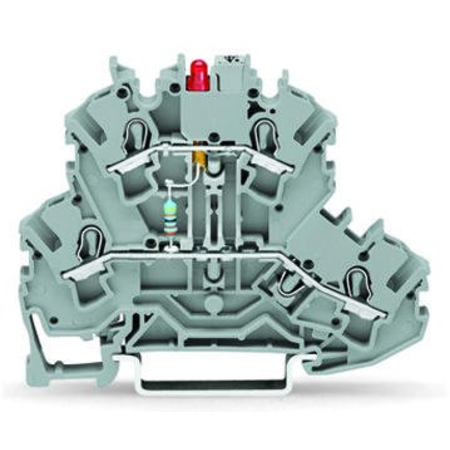 Component terminal block; double-deck; LED (red); 24 VDC; for DIN-rail 35 x 15 and 35 x 7.5; 2.5 mm²; Push-in CAGE CLAMP®; 2,50 mm²; gray